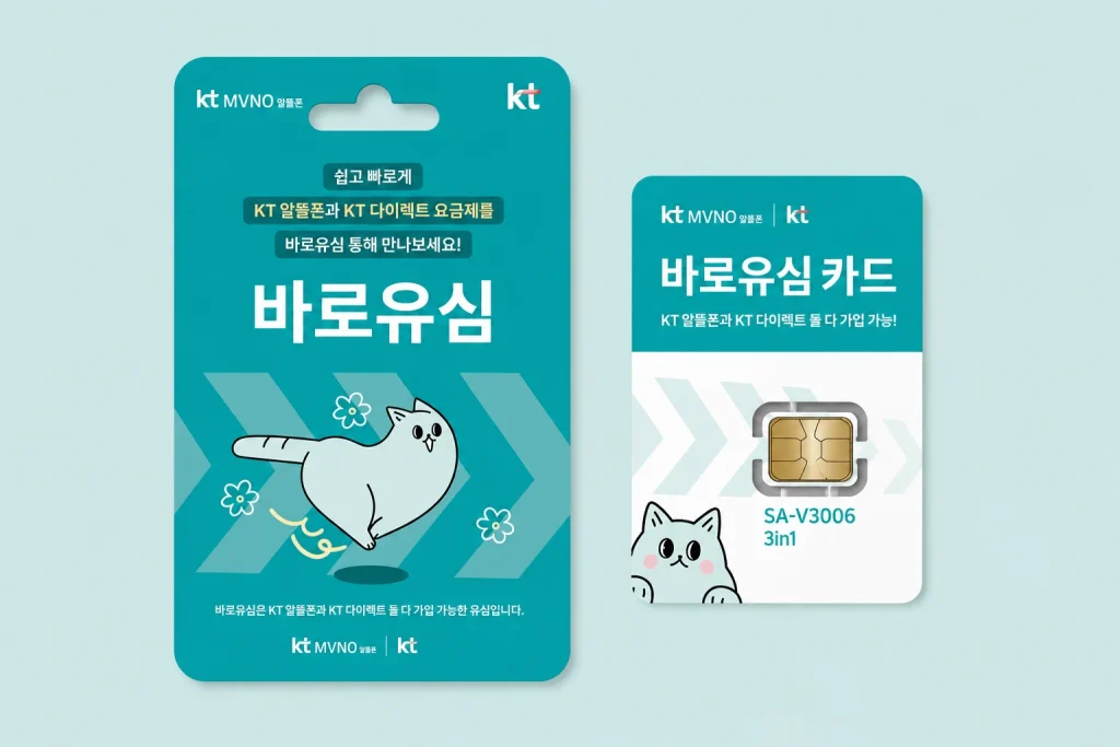 KT 선불폰 개통에 사용하는 민트색 KT 바로유심