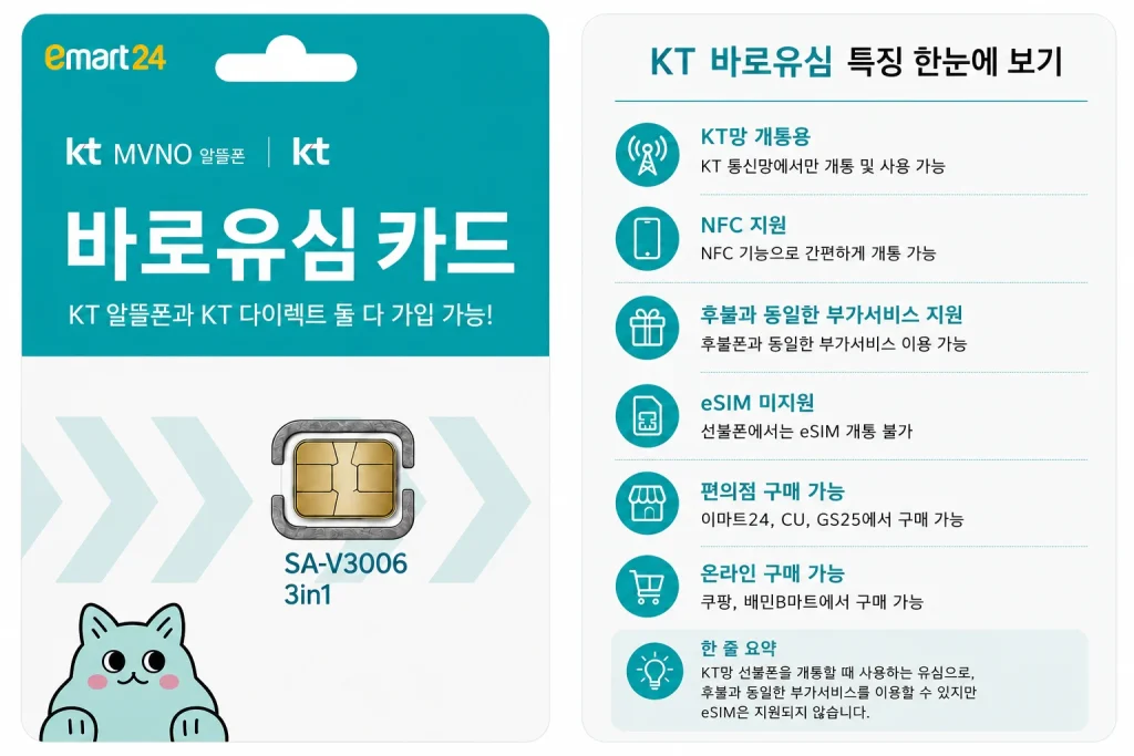 KT 바로유심 NFC 편의점 구매처와 KT망 특징
