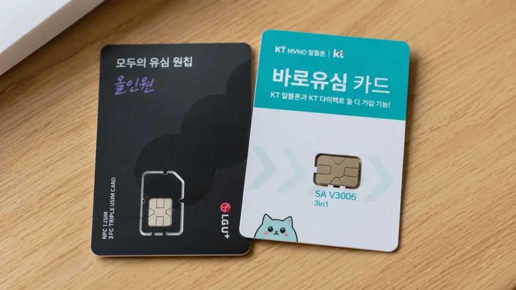 발신정지 선불폰 개통 전 준비하는 KT 바로유심과 LG 원칩 유심

