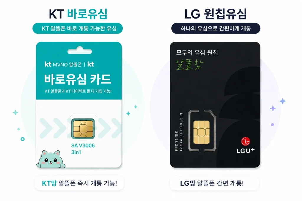 편의점 선불유심 개통 KT 바로유심과 LG 모두의 유심 원칩 패키지 비교