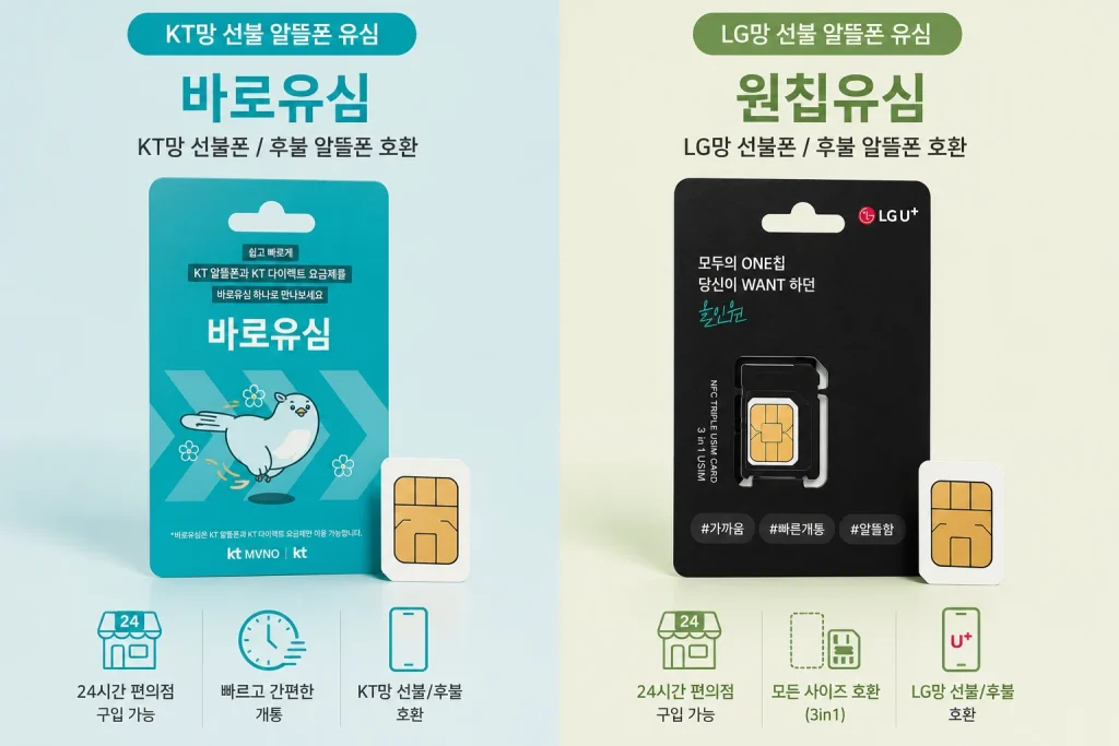 선불폰 번호이동 K망 바로유심과 L망 모두의 원칩