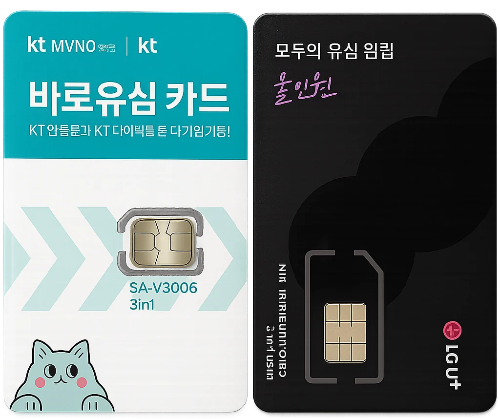 KT 바로유심 카드와 LG 원칩 선불유심 종류