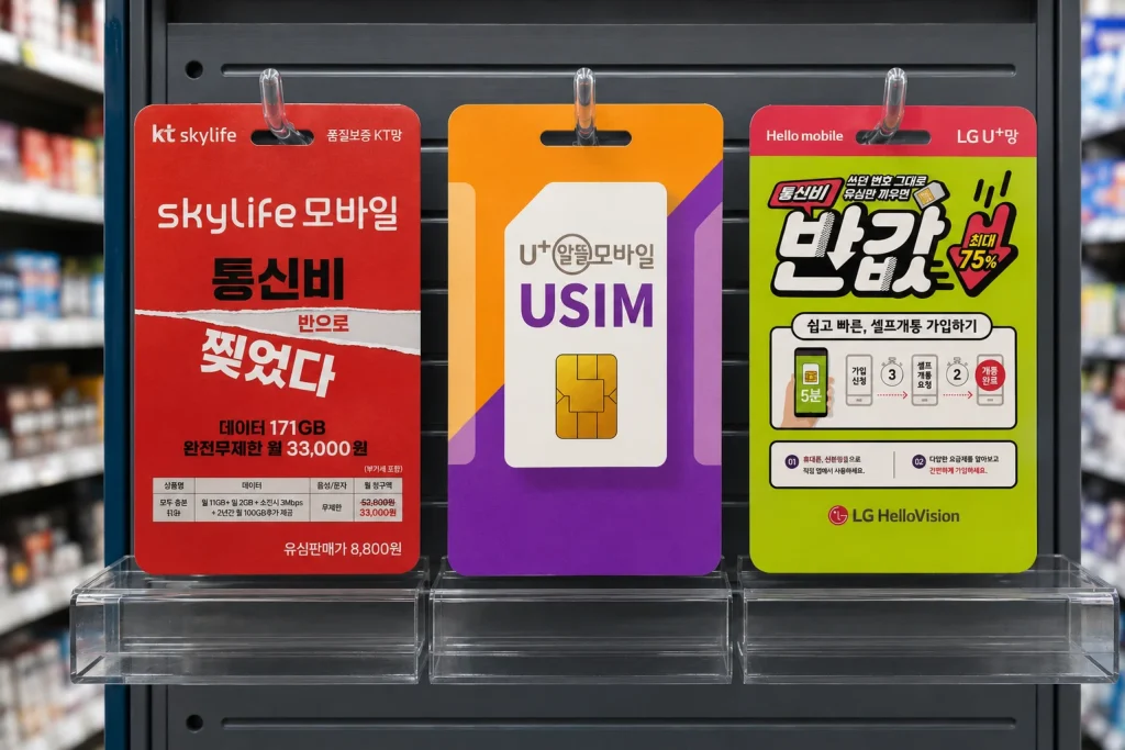 편의점 유심 매대 통신사 전용 유심 구분