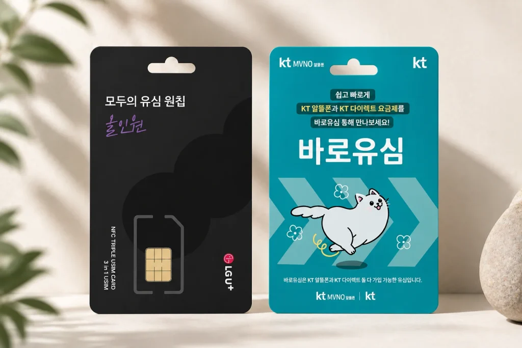 KT 바로유심 LG 원칩 제품 비교