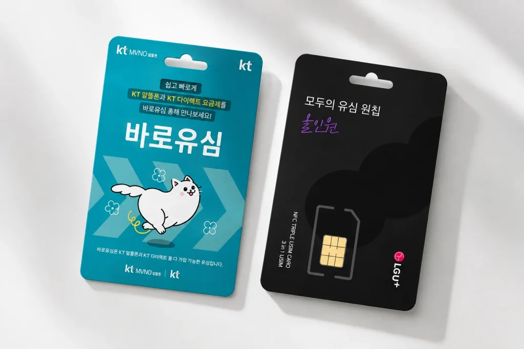 선불폰 개통 비용 계산에 필요한 KT 바로유심과 LG 원칩
